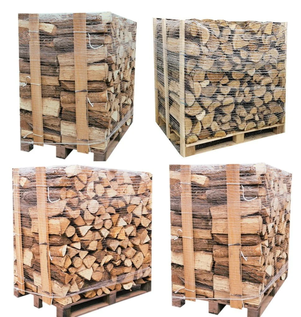 4 x Pallets (2 witte eik + 2 beuken/haagbeuken) – houtblokken van 50 cm